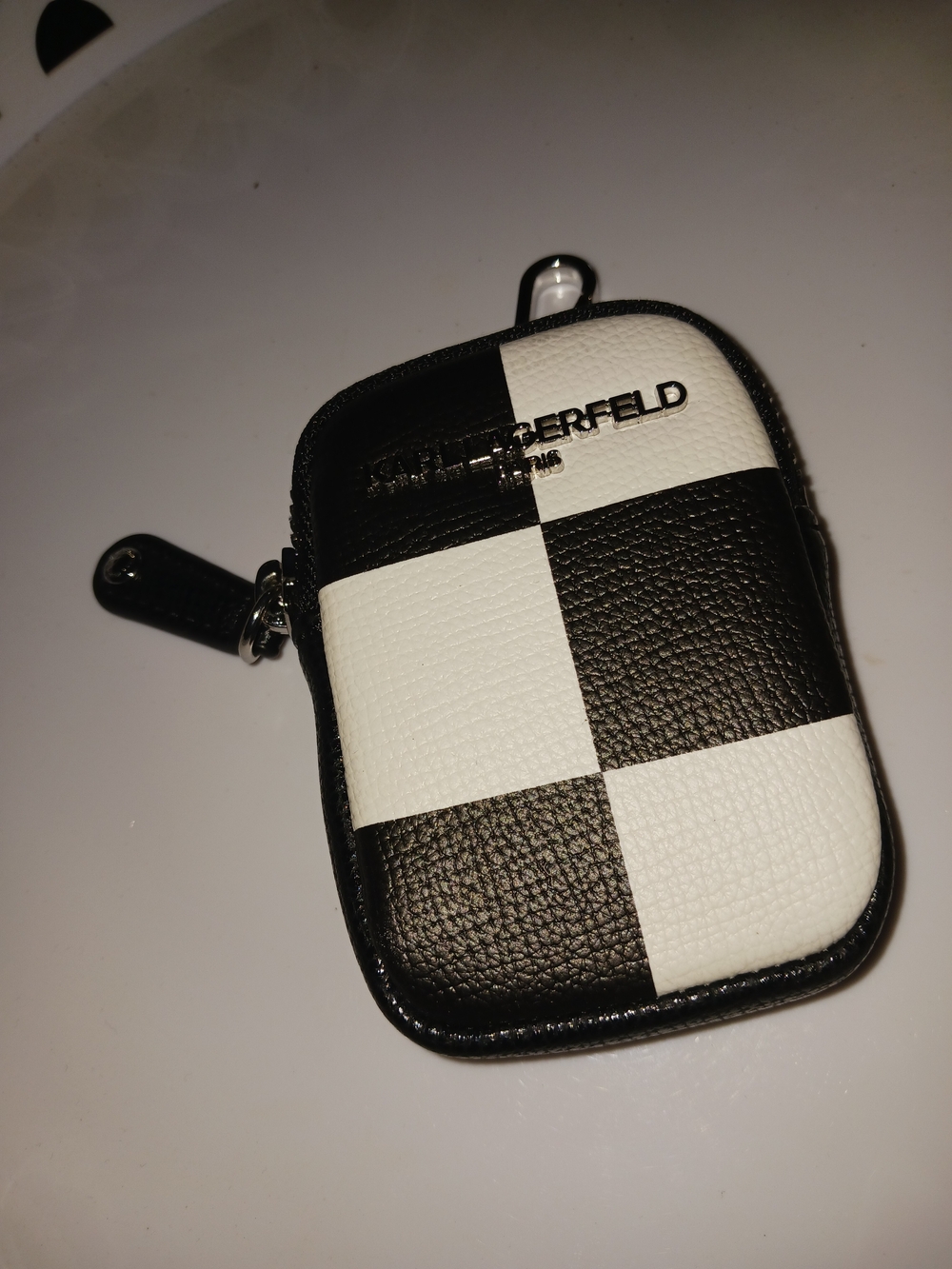 Karl Lagerfeld Paris Black & White Checker Key Pouch - Picture 5 of 8